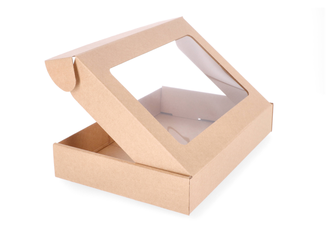 427-3L: 300 x 215 x 50 mm cardboard quick-closing box with window FEFCO 0427 1