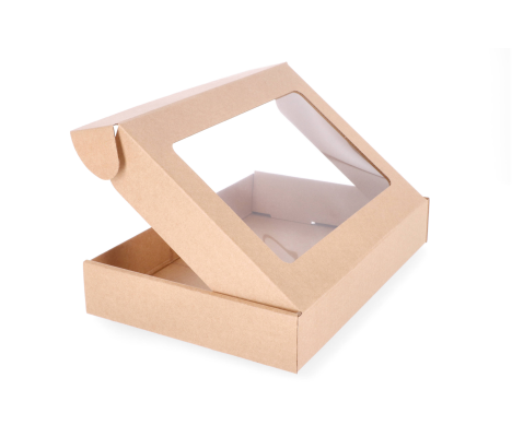 427-3L: 300 x 215 x 50 mm cardboard quick-closing box with window FEFCO 0427 2