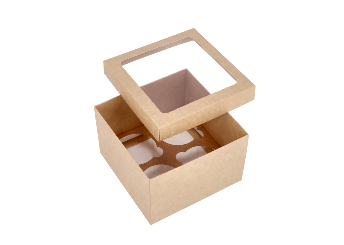 KEK-4L: 150 x 150 x 100 mm<br>Box for 4 cupcakes<br>with PVC window 1