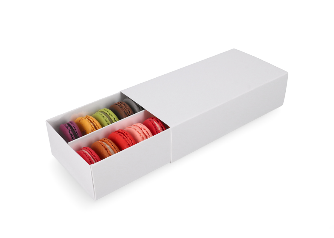 MAC-2/B: 200 x 100 x 50 mm, Baltos spalvos dėžė saldainiams ir macarons sausainiams<br>(10 vnt) 2